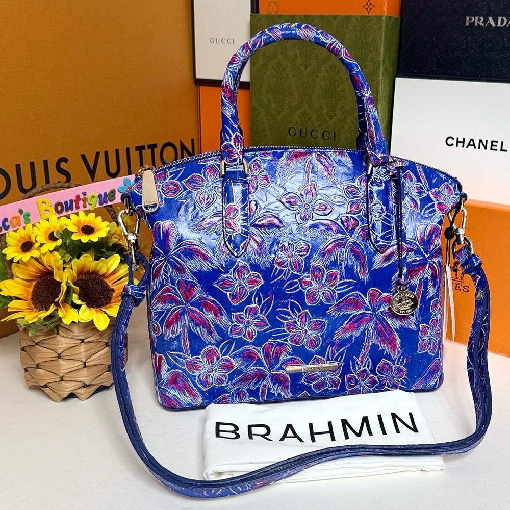 🆕BRAHMIN Duxbury Sachel Vista Blue Torrone Genuine Leather Bag 💯Authentic🔥